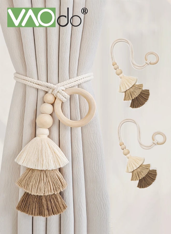 فاو دو 2 قطعة من رباطات الستائر مع القطران، روابط الستائر القابلة للتعديل، روابط الستائر متعددة الاستخدامات للديكور المنزلي، ديكور الستائر بأسلوب البوهيمي لغرفة المكتب المنزلية - Image 1