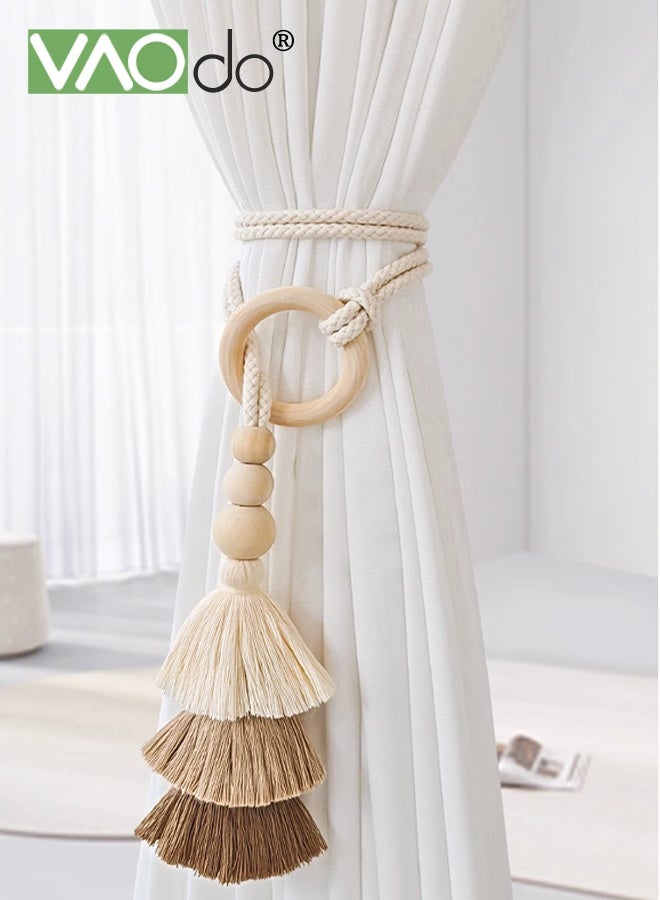 فاو دو 2 قطعة من رباطات الستائر مع القطران، روابط الستائر القابلة للتعديل، روابط الستائر متعددة الاستخدامات للديكور المنزلي، ديكور الستائر بأسلوب البوهيمي لغرفة المكتب المنزلية - Image 4