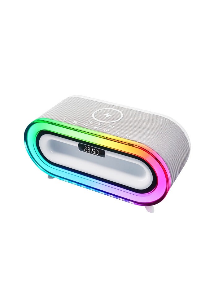 Compact Bluetooth Desktop Speaker with 360° Surround Sound, 7-Color LED Night Light, Wireless Charging, Perfect for Home Décor and Sleep Assistance - Image 1