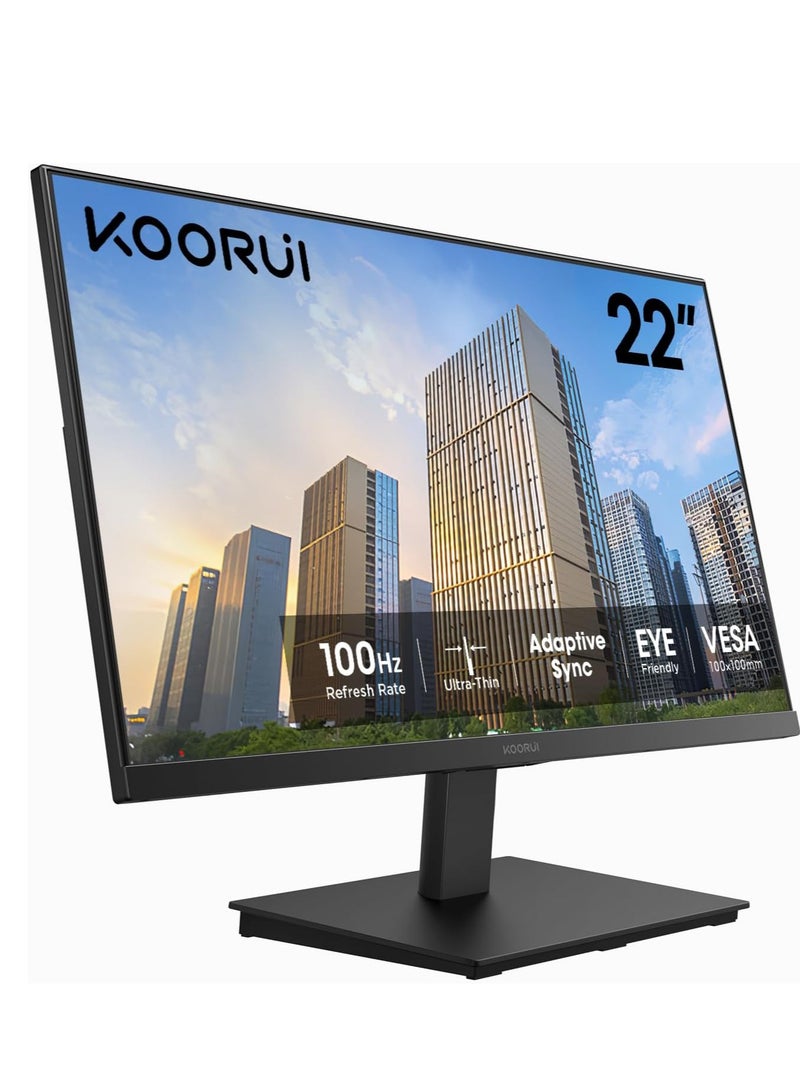 KOORUI KOORUI 22 Inch Computer Monitor Full HD 1080P 100Hz PC Gaming Screen VA Panel Ultra-Slim Display  Black  - Image 1