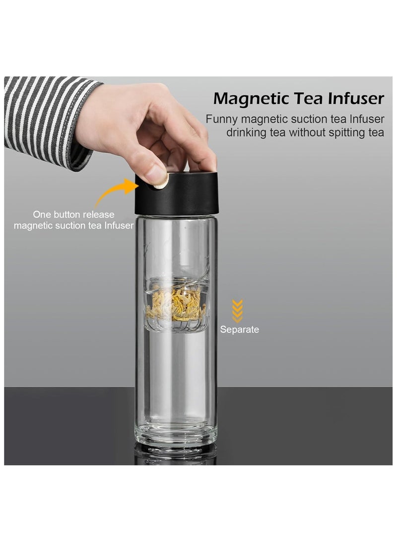 كوب شاي مع مصفاة مغناطيسية، زجاجة سفر عازلة للحرارة مزدوجة الطبقات سعة 350 مل، زجاجة شاي محمولة مضادة للتسرب للزهور (أبيض) لهدايا الشاي، كوب سفر - Image 3