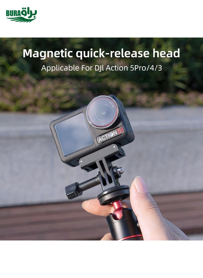 BURAQ For DJI Osmo Action 5 Pro / 4  / 3 Magnetic Quick Release Base Mount Adapter (Black)  - Image 1