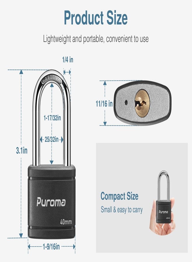 Puroma Keyed Padlock with 2 Keys Alike, 1.8 Inch Locker Lock 40mm Heavy-Duty Locks for Gate Fence Hasp Cabinet Toolbox School Gym Locker (Black) - Image 2