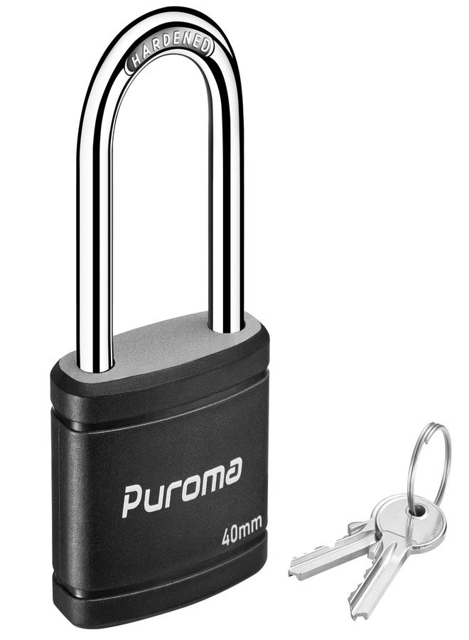 Puroma Keyed Padlock with 2 Keys Alike, 1.8 Inch Locker Lock 40mm Heavy-Duty Locks for Gate Fence Hasp Cabinet Toolbox School Gym Locker (Black) - Image 1