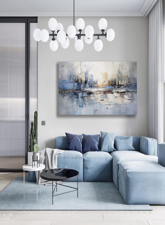 VHMING Abstract Wall Art Wall Decor Blue and Gray White Modern Canvas Wall Paintings Abstract Artwork for Living Room Bedroom Bathroom Office Home Decor Can Be Hung Directly 20"x 40" - Image 3