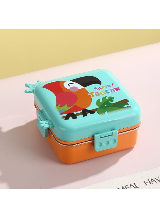 موبكوس صندوق غداء بينتو بتصميم ببغاء سوبر توكان مزدوج الطبقات مع 3 أحزمة من الفولاذ المقاوم للصدأ معزول حراريًا بسعة 1120 مل + 70 مل للأطفال/الأطفال (أخضر برتقالي) - Image 2