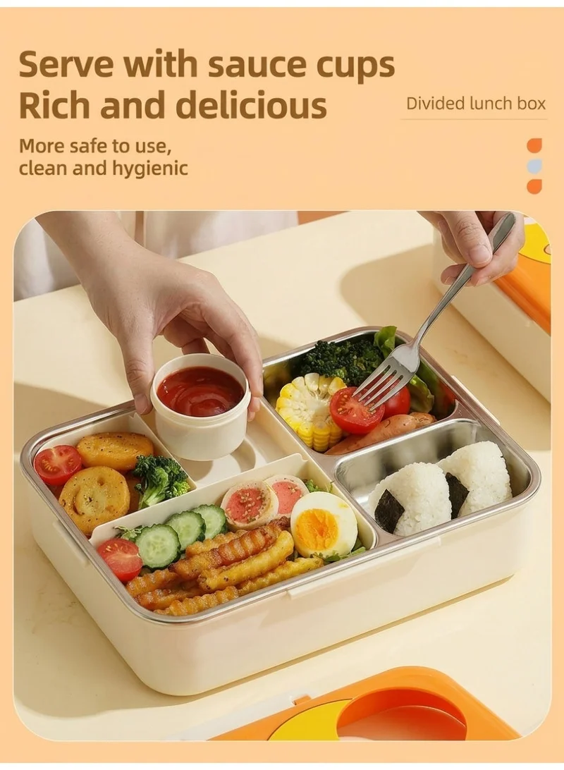 Mobcos Parrot Lunch Box Green Orange Super Toucan Parrot Design Double Layer 3 Girds Tiffin Food Container Stainless Steel Thermal Insulation Bento Lunch Box 1120ml + 70ml for Kids/children (Green Orange)  | Best Price UAE