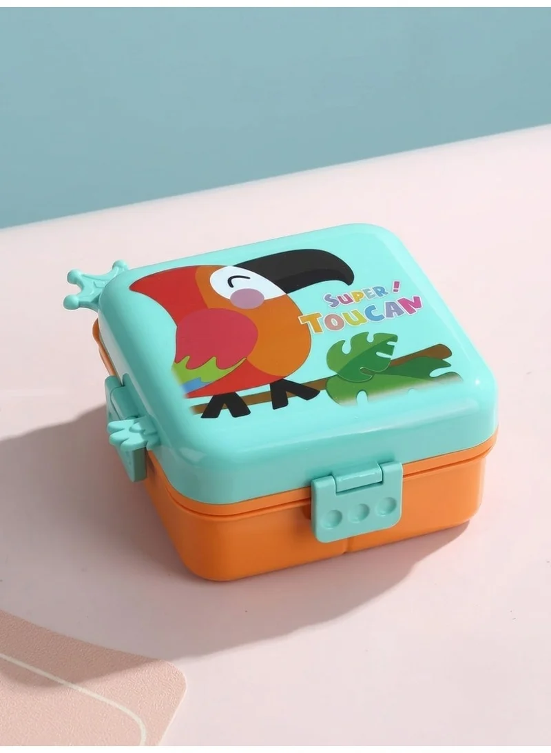 Mobcos Parrot Lunch Box Green Orange Super Toucan Parrot Design Double Layer 3 Girds Tiffin Food Container Stainless Steel Thermal Insulation Bento Lunch Box 1120ml + 70ml for Kids/children (Green Orange)  | Best Price UAE