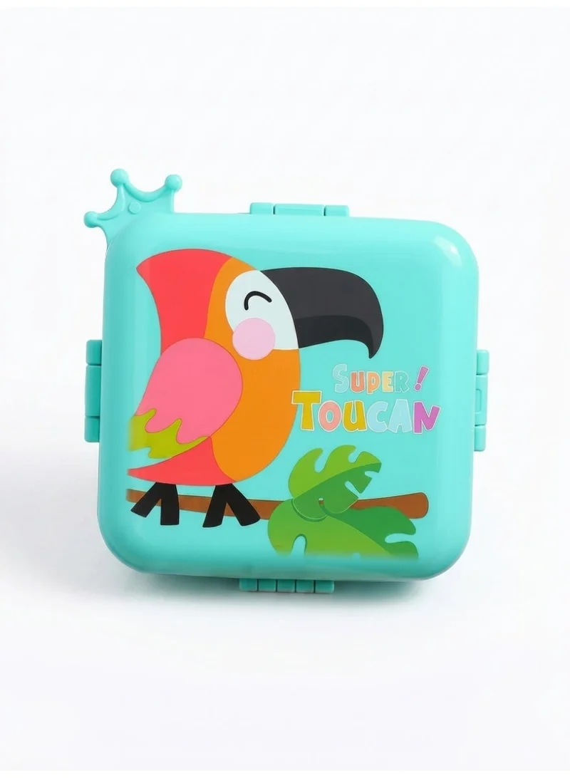 Super Toucan Parrot Design Double Layer 3 Girds Tiffin Food Container Stainless Steel Thermal Insulation Bento Lunch Box 1120ml + 70ml for Kids/children (Green Orange)