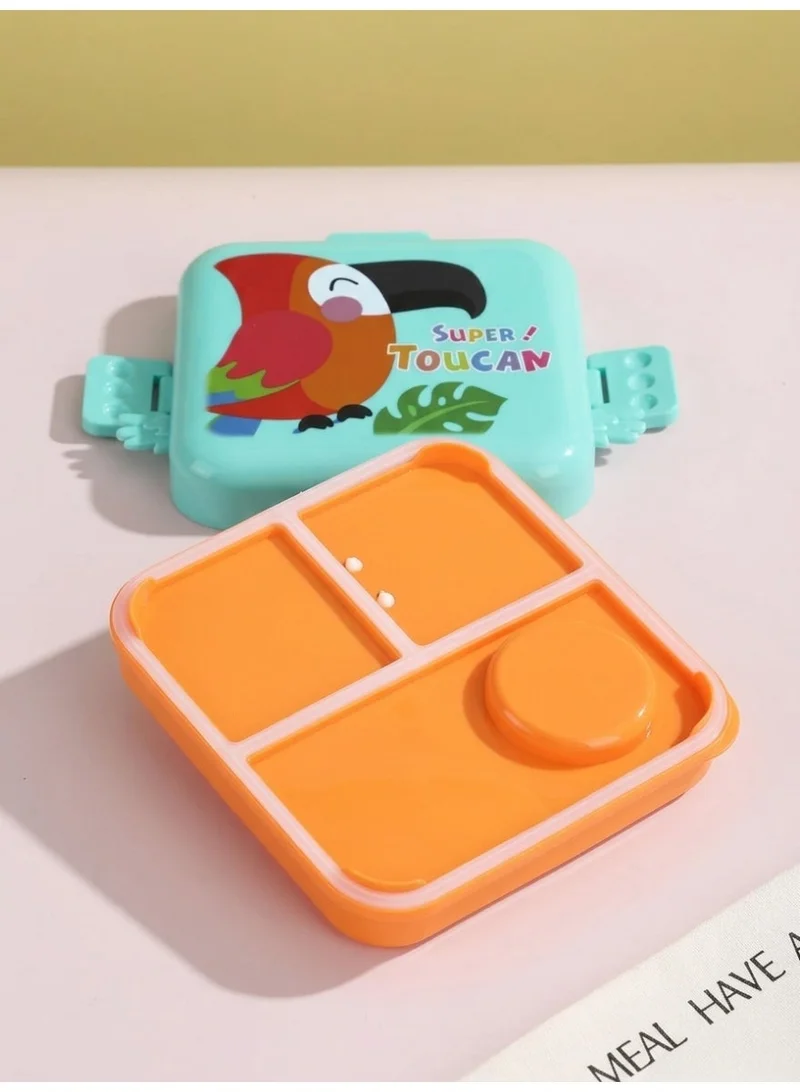 Mobcos Parrot Lunch Box Green Orange Super Toucan Parrot Design Double Layer 3 Girds Tiffin Food Container Stainless Steel Thermal Insulation Bento Lunch Box 1120ml + 70ml for Kids/children (Green Orange)  | Best Price UAE
