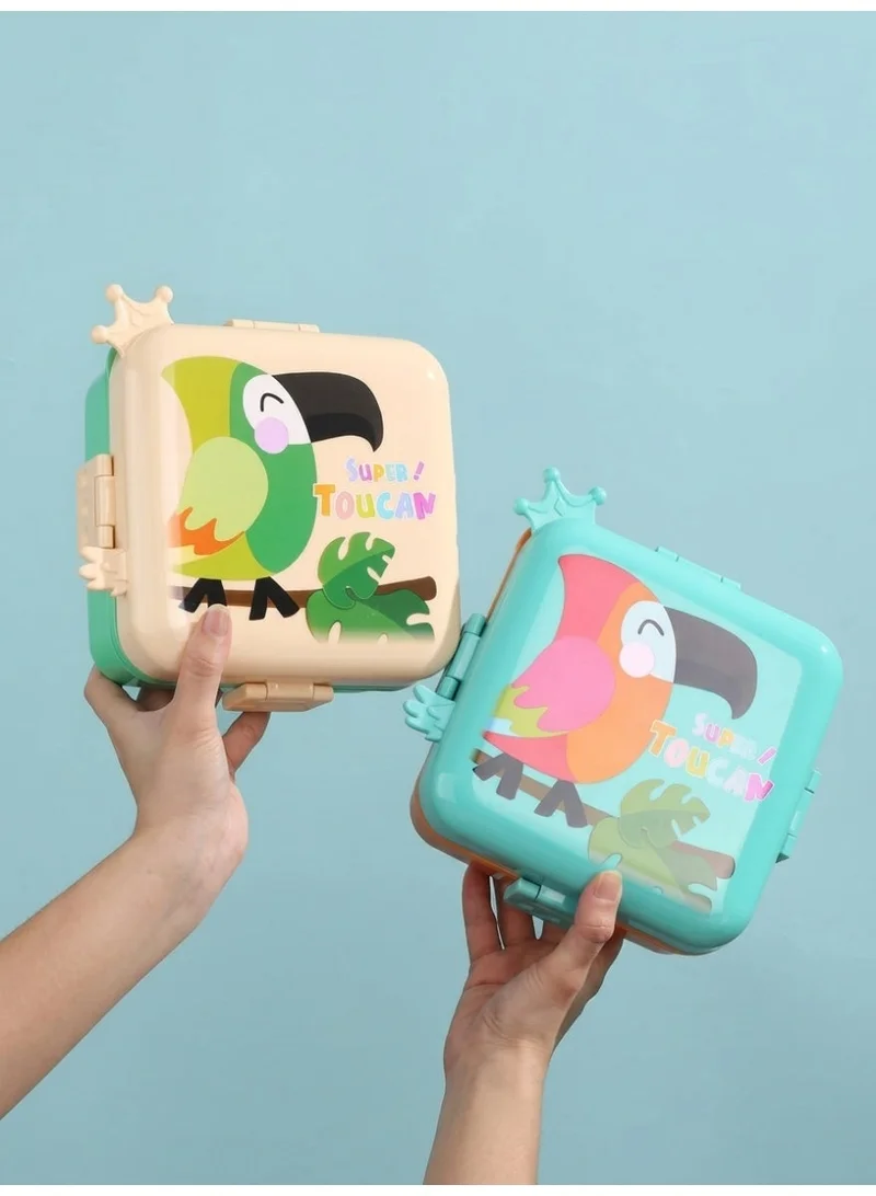 Mobcos Parrot Lunch Box Green Orange Super Toucan Parrot Design Double Layer 3 Girds Tiffin Food Container Stainless Steel Thermal Insulation Bento Lunch Box 1120ml + 70ml for Kids/children (Green Orange)  | Best Price UAE