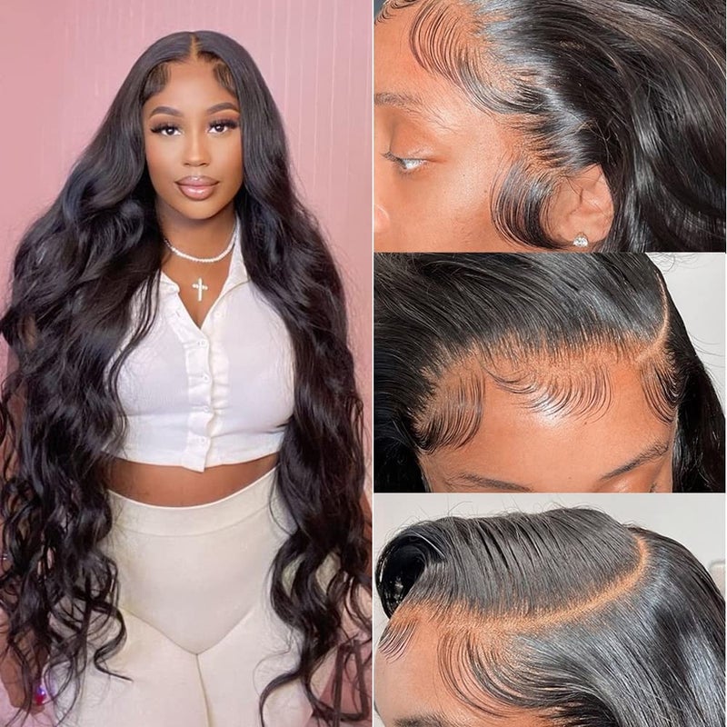 FASCARA 13x4 Body Wave Lace Front Wigs Human Hair Pre Plucked HD Transparent Lace Frontal Wigs Human Hair 180 Density Glueless Wigs Human Hair with Baby Hair for Women Natural Color 28 Inch - Image 2