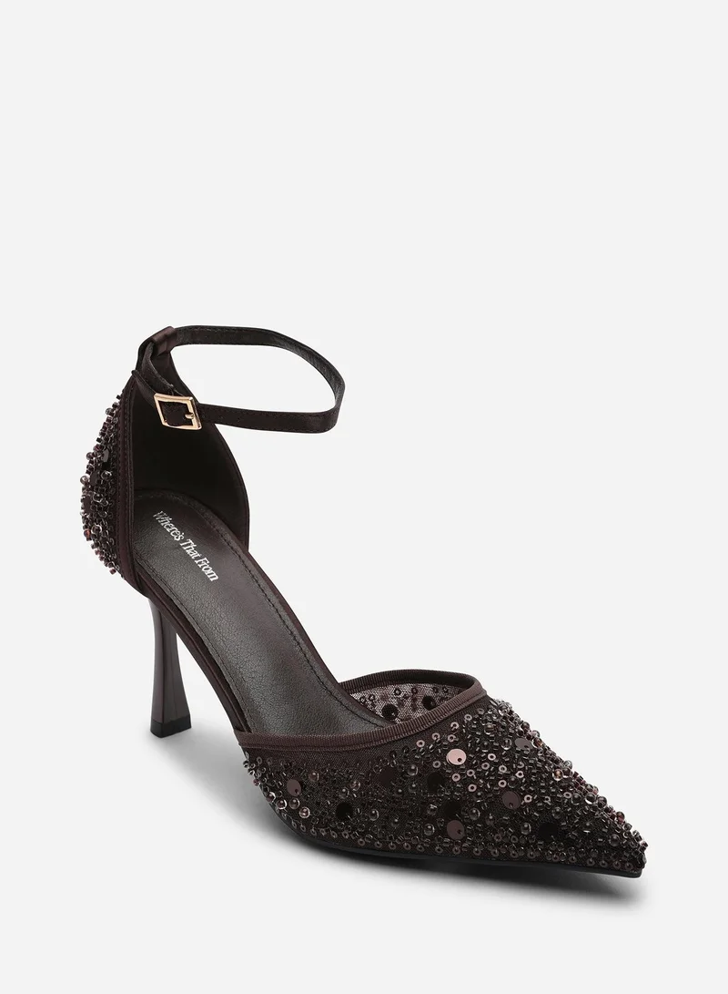 ويرز ذات فروم 'Frances' Diamante Mesh Pointed Toe With Buckle Strap Heels