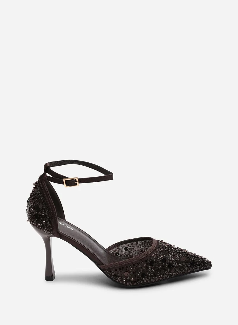 ويرز ذات فروم 'Frances' Diamante Mesh Pointed Toe With Buckle Strap Heels