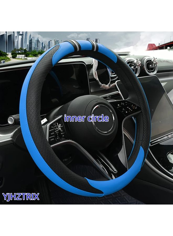 Black Blue Split Color Steering Wheel Cover Carbon Fiber Pattern Anti Slip Grip Easy Clean - Image 4