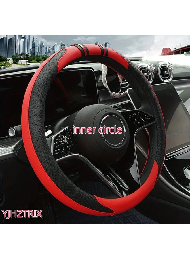 Black Blue Split Color Steering Wheel Cover Carbon Fiber Pattern Anti Slip Grip Easy Clean - Image 1