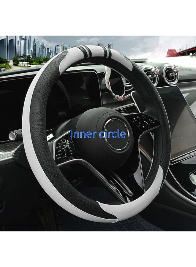 Black Blue Split Color Steering Wheel Cover Carbon Fiber Pattern Anti Slip Grip Easy Clean - Image 3