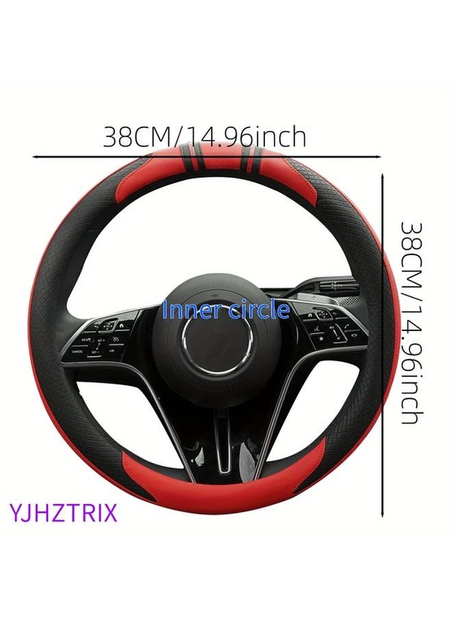 Black Blue Split Color Steering Wheel Cover Carbon Fiber Pattern Anti Slip Grip Easy Clean - Image 2