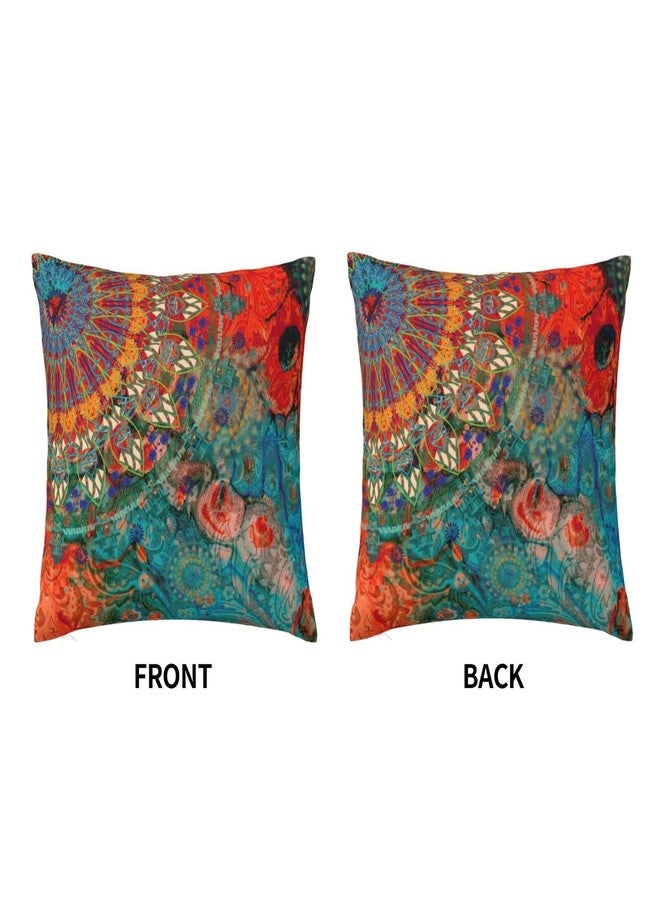 VARUN Throw Pillow Covers Abstract Mandala Flowers Square Pillowcases for Home Decor Sofa Car Bedroom Aesthetic Vintage Wild Floral Colorful Design Pillow Cases 18x18inch - Image 3