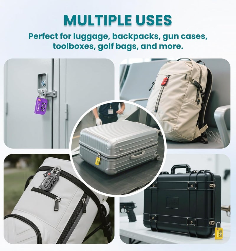 Anvil TSA Approved Luggage Lock - 4 Digit Combination, 10,000 Combinations, Easy-Read Password Window, Travel Lock for Suitcases, Backpacks, Gym & Student Lockers, Baggage - Image 3