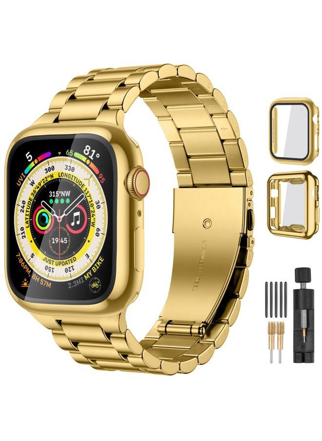 Lerobo - Compatible for Apple Watch Band 42mm 44mm 45mm 49mm 41mm 40mm 38mm,Stainless Steel Metal Band for Apple with 2 Pack Protective Cases for iWatch Series 9 8 7 6 5 4 3-1 SE Ultra/Ultra2 Men Women - Image 1