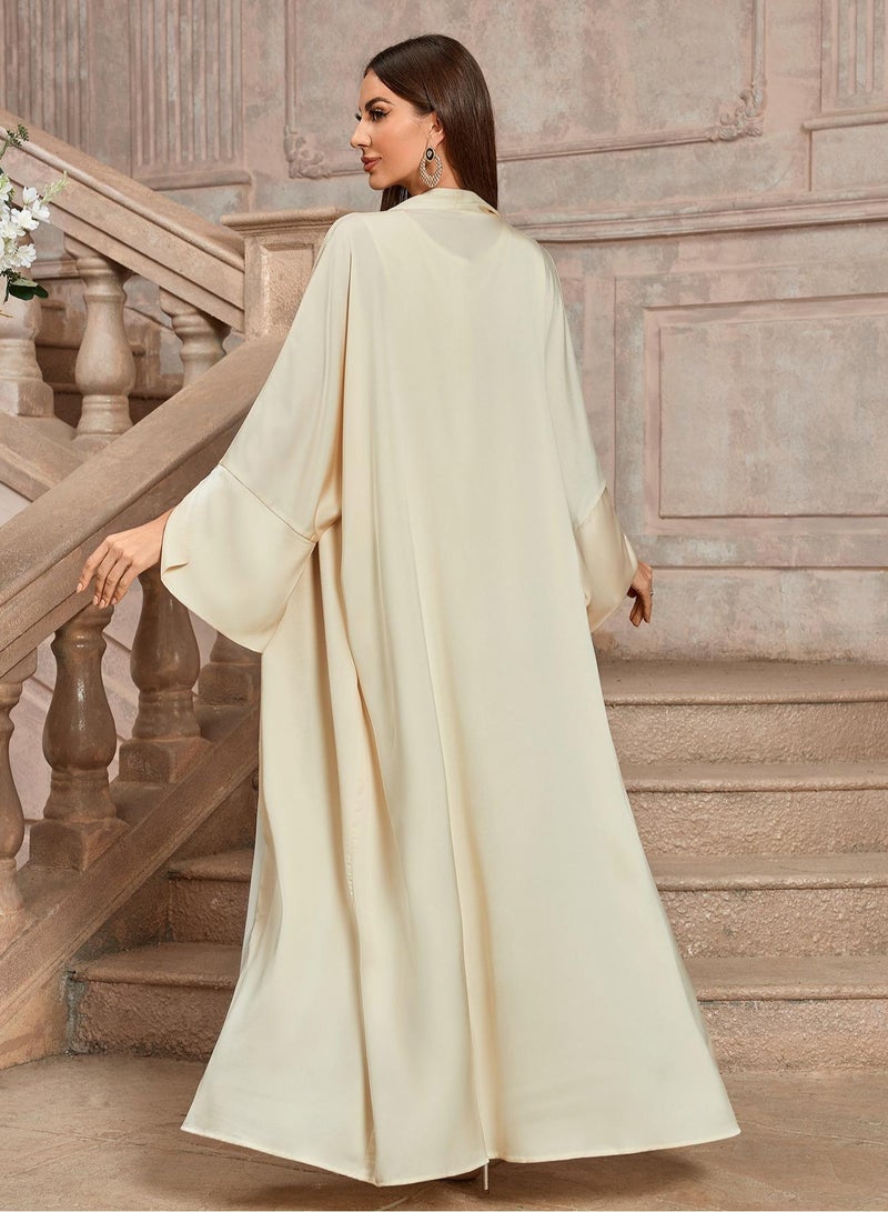 Saraia عباءة كريمة ساتان أنيقة مع حزام خصر - Image 2