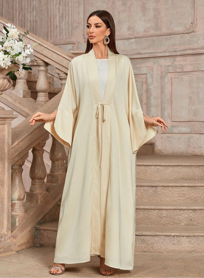 Saraia عباءة كريمة ساتان أنيقة مع حزام خصر - Image 4