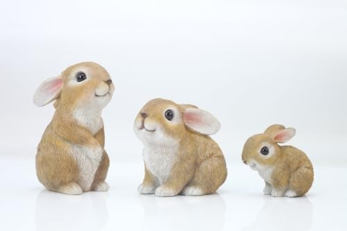 JORAE Bunny Statues Garden Decorations Set of 3 Outdoor Easter Rabbit Figurines for Yard Home Decor Table Animal Sculptures Indoor Polyresin Brown - Image 1
