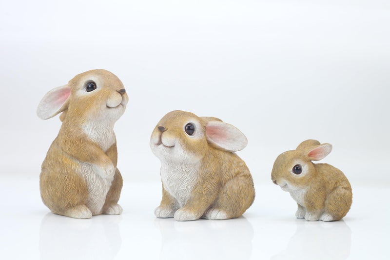 JORAE Bunny Statues Garden Decorations Set of 3 Outdoor Easter Rabbit Figurines for Yard Home Decor Table Animal Sculptures Indoor Polyresin Brown - Image 2