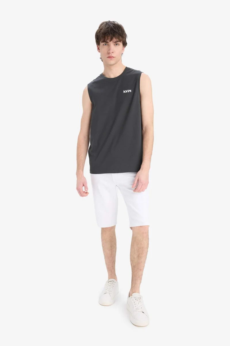 ديفاكتو Regular Fit Printed Crew Neck Cotton Tank Top