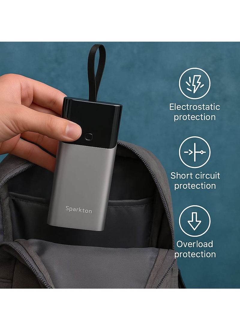 Sparkton 10000mAh Power Bank Fast Charging Portable Charger Quick Charge 3.0 USB-C Battery Pack Compact Mobile Backup Charger for iPhone Samsung Android Slim Rechargeable Travel Power Bank Dual Port Universal External Battery for Smartphones Tablets