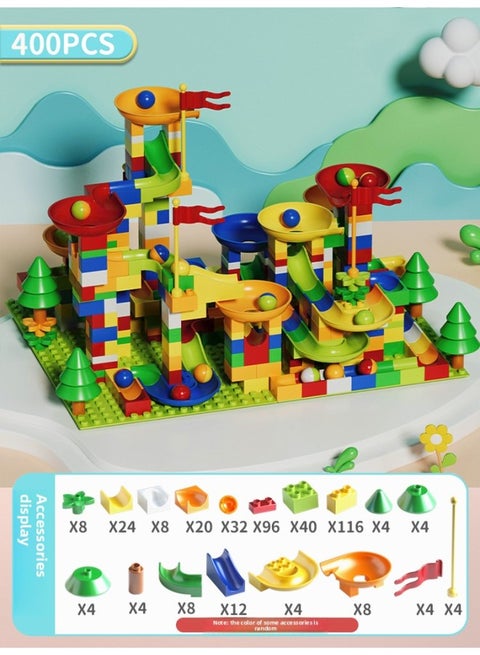 Varied Ball Slide Pinball Slide Track Building Blocks Assembled Toy Boy Big Particle Educational Children Kids-Color:[400pcs] Slide Building Blocks - Large Particles Containing 16 Balls + No Bottom Plate