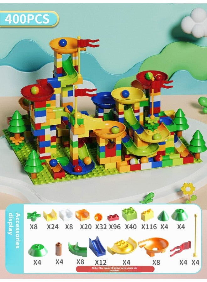 Varied Ball Slide Pinball Slide Track Building Blocks Assembled Toy Boy Big Particle Educational Children Kids-Color:[400pcs] Slide Building Blocks - Large Particles Containing 16 Balls + No Bottom Plate  - Image 1