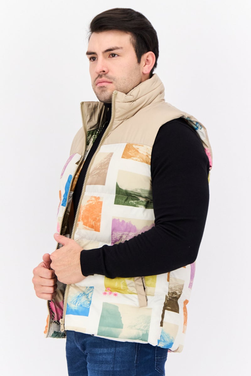 Asos Design Men Graphic Print Puffer Jacket Vest, Multicolor - Image 3