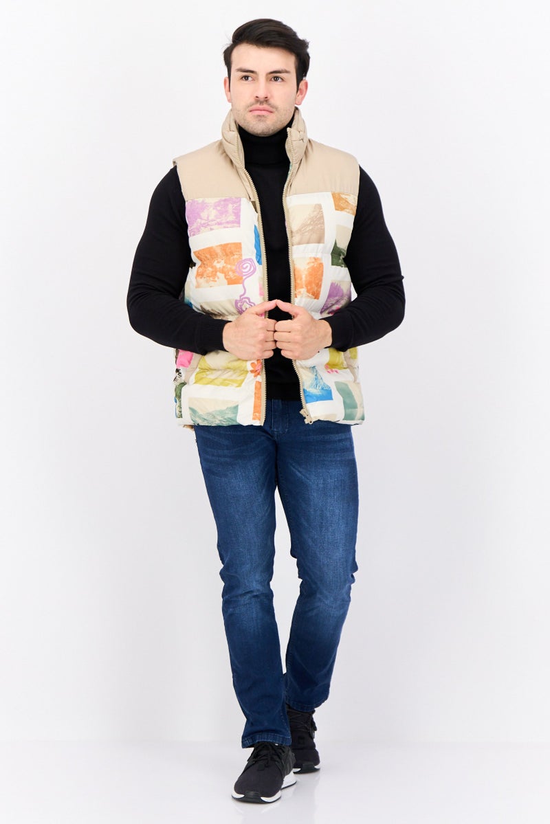 Asos Design Men Graphic Print Puffer Jacket Vest, Multicolor - Image 4