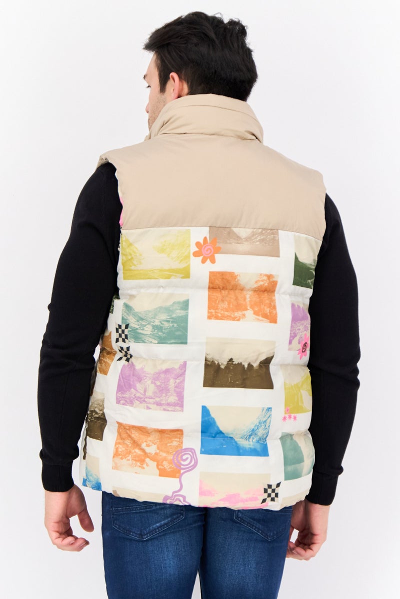 Asos Design Men Graphic Print Puffer Jacket Vest, Multicolor - Image 2