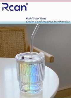 Rcan Aurora Color Portable Glass Water Bottle With Lid Pop-up Drink Mouth Hole Sealed Leak Proof Ice Cold Drink Coffee Milk Juice Water Drinking Cup for Kids Adults  - Image 1