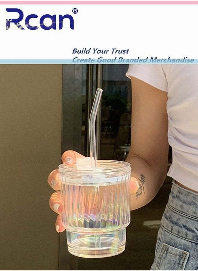 Rcan - Aurora Color Portable Glass Water Bottle With Lid Pop-up Drink Mouth Hole Sealed Leak Proof Ice Cold Drink Coffee Milk Juice Water Drinking Cup for Kids Adults - Image 1