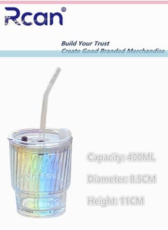Rcan Aurora Color Portable Glass Water Bottle With Lid Pop-up Drink Mouth Hole Sealed Leak Proof Ice Cold Drink Coffee Milk Juice Water Drinking Cup for Kids Adults  - Image 5