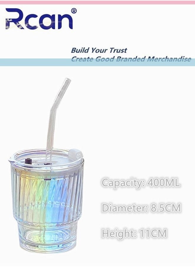 Rcan - Aurora Color Portable Glass Water Bottle With Lid Pop-up Drink Mouth Hole Sealed Leak Proof Ice Cold Drink Coffee Milk Juice Water Drinking Cup for Kids Adults - Image 1