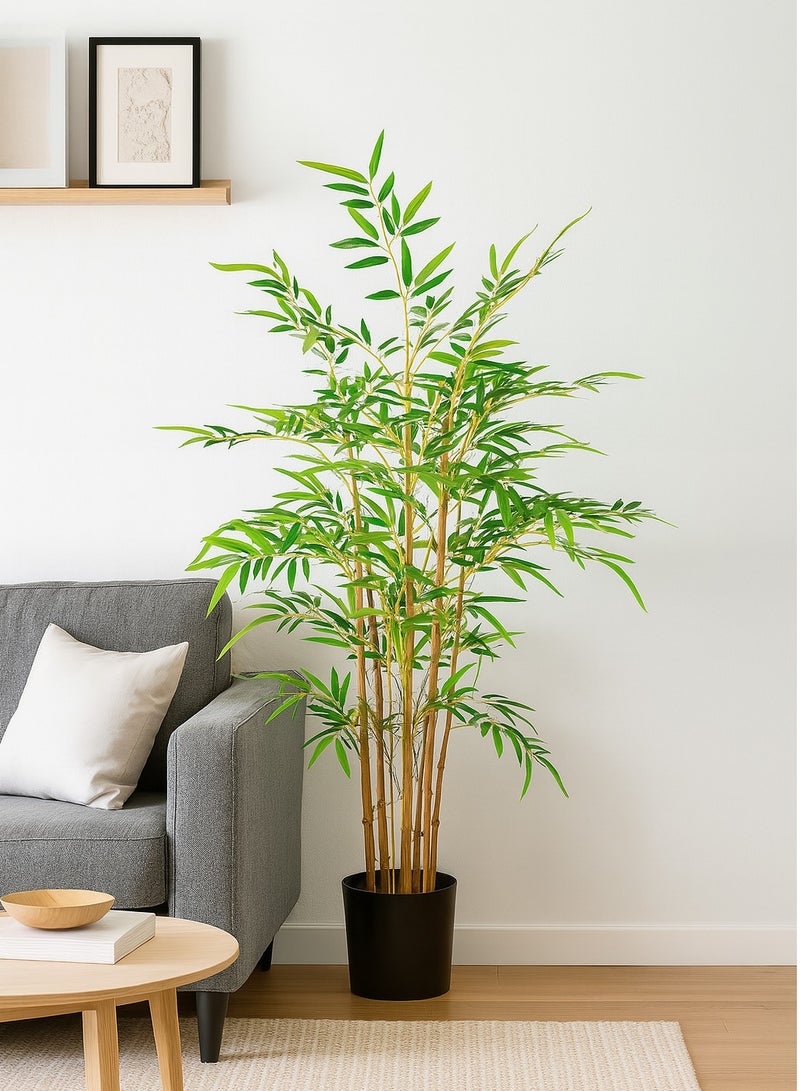 Generic Large Artificial Bamboo Tree Plants Indoor,Tall Fake Tree Plants,Parlor Bamboo Leaves Decor Outdoor Natural Trunk With Planter For Home Office Garden Restaurant  - Image 1