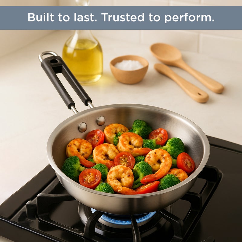 Kraft Futuretec Triply Stainless Steel Wok – 22 cm, 2.5 mm Thick Wok | Ideal for Stir-Frying, Sautéing & Tossing | Healthy Cooking with Less Oil & Even Heat Distribution - Image 5