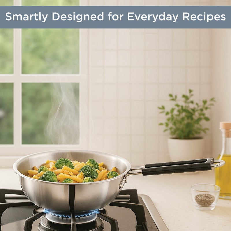 Kraft Futuretec Triply Stainless Steel Wok – 22 cm, 2.5 mm Thick Wok | Ideal for Stir-Frying, Sautéing & Tossing | Healthy Cooking with Less Oil & Even Heat Distribution - Image 3