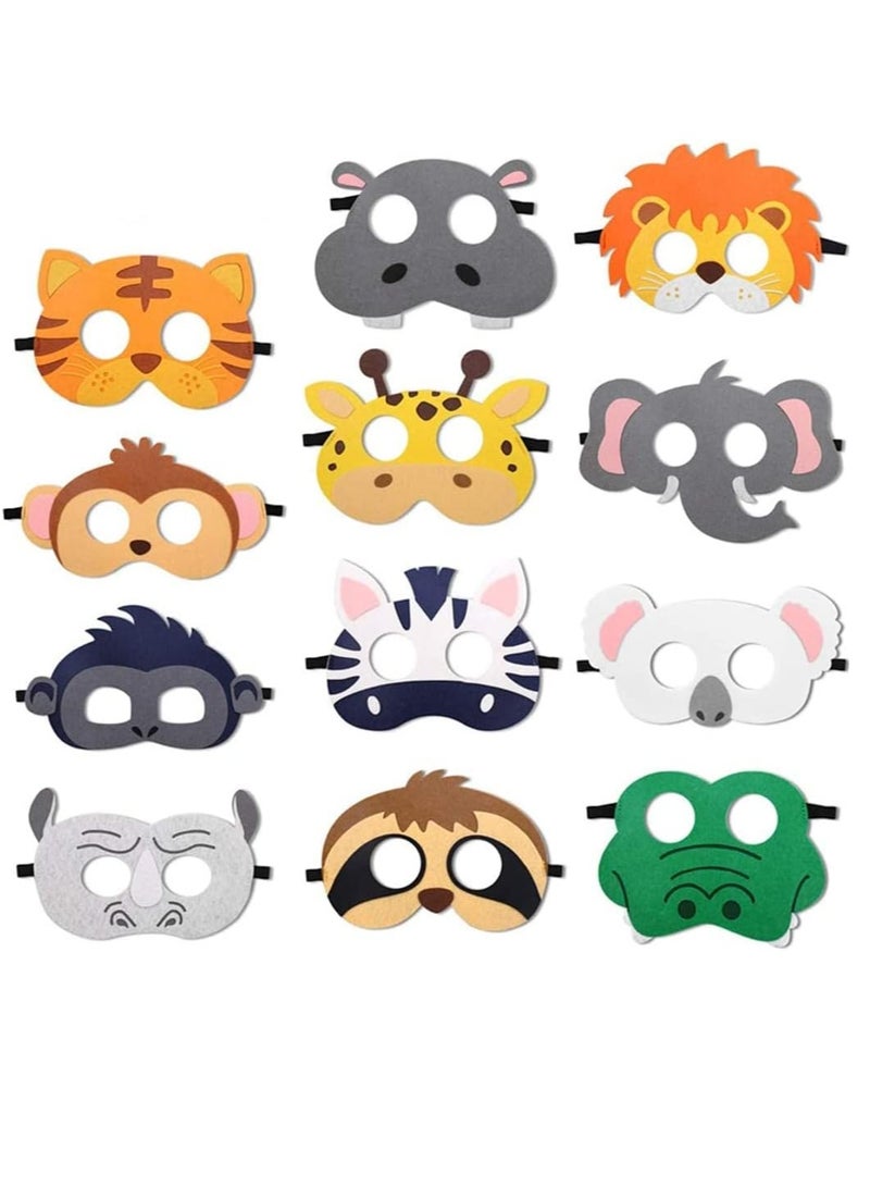FengSVMA Jungle Animal Felt Masks, Kids Birthday Party Decoration Wild Animal Theme Birthday Party Favors Kids Costumes Dress-Up Party Supplies(12 Pieces)  - Image 1