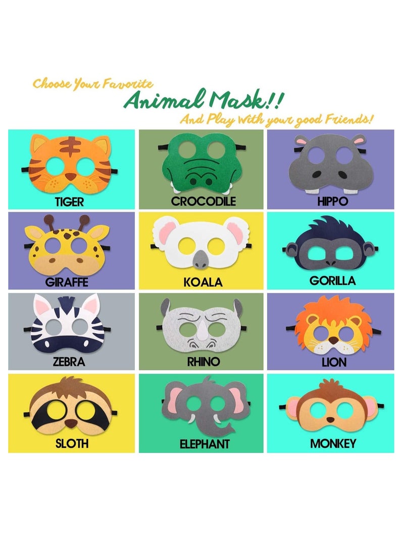 FengSVMA Jungle Animal Felt Masks, Kids Birthday Party Decoration Wild Animal Theme Birthday Party Favors Kids Costumes Dress-Up Party Supplies(12 Pieces)  - Image 2