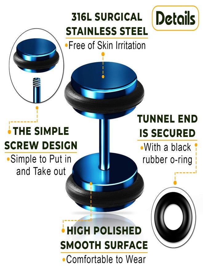 BIG GAUGES Pair of Dark Blue Anodized 00g Gauge 10mm Black O-Rings Piercing Jewelry Illusion Plug Earring Cheater Ear Lobe BG0245 - Image 3
