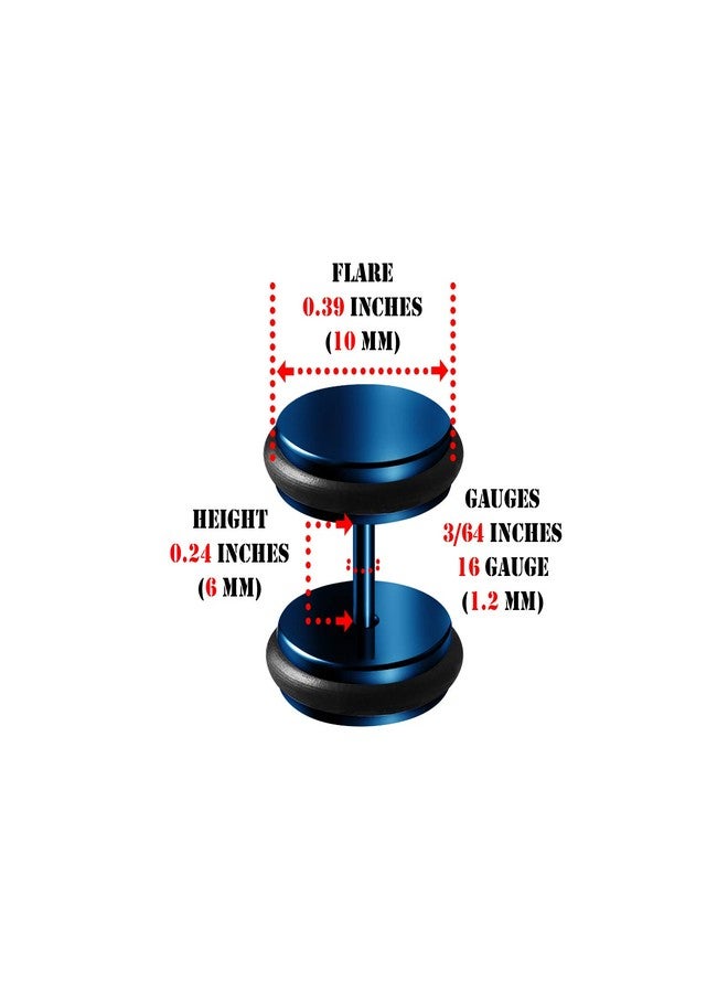 BIG GAUGES Pair of Dark Blue Anodized 00g Gauge 10mm Black O-Rings Piercing Jewelry Illusion Plug Earring Cheater Ear Lobe BG0245 - Image 2