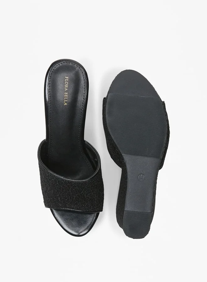 Flora Bella Women's Textured Slip-On Sandals with Wedge Heels