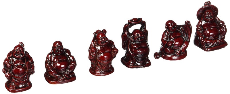 جابان بارجن Japanbargain 3578 مجموعة من 6 تماثيل بوذا يضحك بوذا محظوظ بوذا سعيد بوذا الآلهة أرقام فنغشوي الديكور لون خشب الورد - Image 1