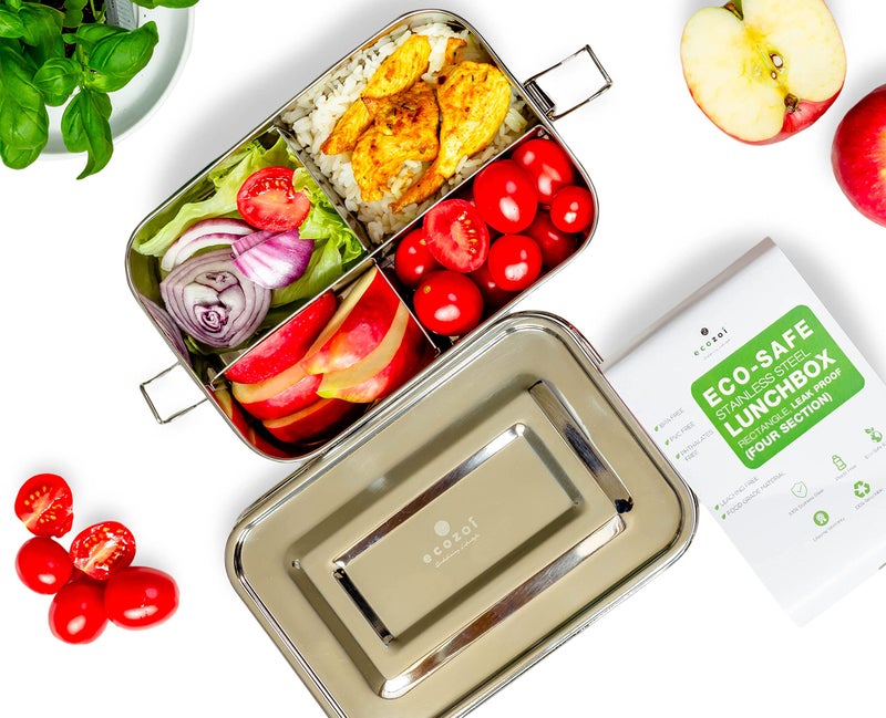ecozoi Stainless Steel Eco Lunch Box 1500 ml, 4 Compartment, Leak Proof Bento Box, BPA-Free, Plastic-Free, Sustainable & Dishwasher Safe Tiffin for Adults & Kids - Image 1